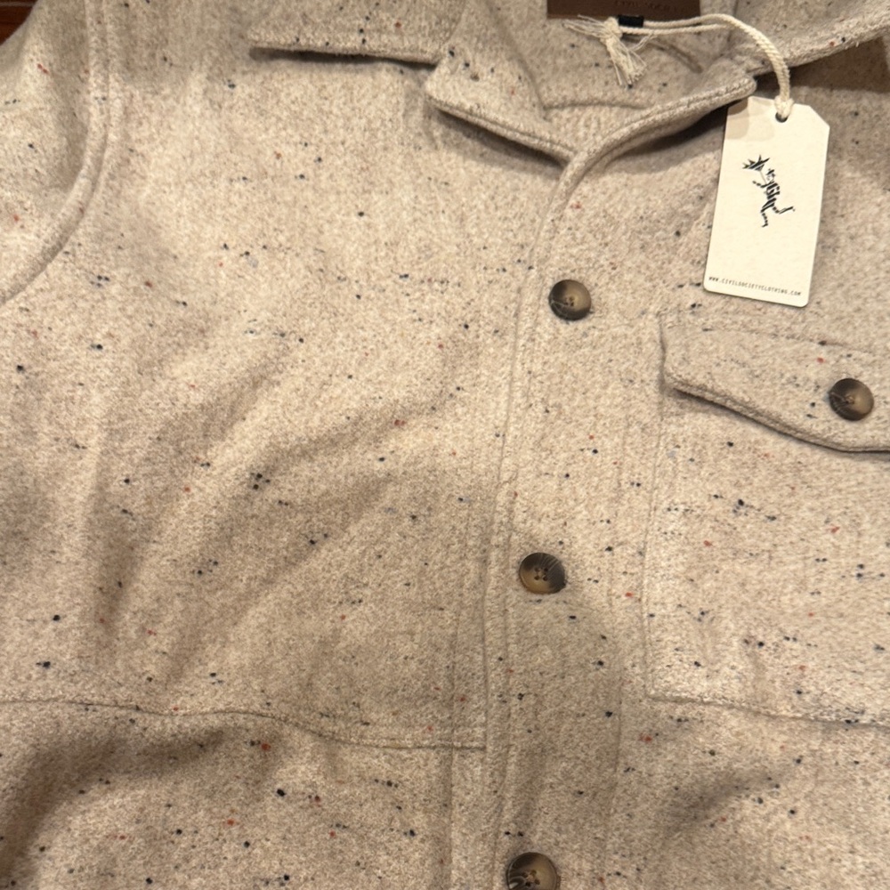 Men's Speckled Beige Shirt Jacket - Picture 2 of 3